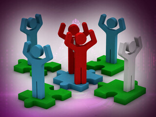 Poster - 3d illustration peoples in jigsaw puzzle 