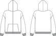 Full zip hoodie sweatshirt flat technical drawing illustration mock-up template for design and tech packs men or unisex fashion CAD streetwear.	
