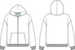 © Jack - Zip up hoodie sweatshirt flat technical drawing illustration mock-up template for design and tech packs men or unisex fashion CAD streetwear women.