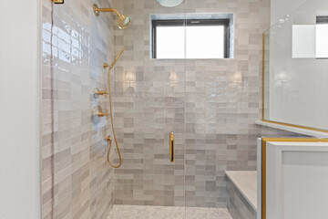 Wall Mural - Ornate shower with gold hardware