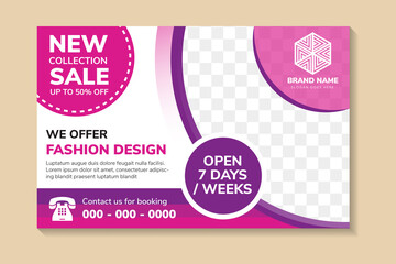 Poster - vector abstract horizontal layout banner with curve pink and purple elements in white modern backgro