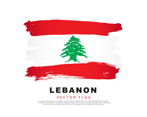 Wall Mural - Flag of Lebanon. Red and white brush strokes, hand drawn. Vector illustration isolated on white background.