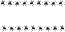 Vector Border, Frame From Black Silhouettes Spiders In Flat Style. Horizontal Top And Bottom Edging, Decoration Of Theme Of Halloween, Insects, Animals, Phobias