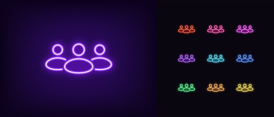 Poster - Outline neon community icon. Glowing neon team work and collaboration, social group pictogram. Business club and community