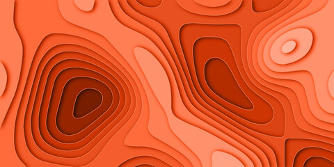 Luxury orange abstract papercut background with 3d geometry circles. Orange paper cut banner with 3D slime abstract background and orange waves layers.