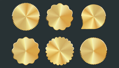 Collection of different shapes golden  badges stickers and tags 