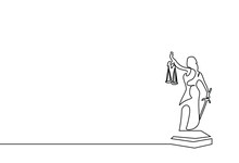 Woman Statue Holding Sword In One Hand And Scales Of Justice In The Other Drawing Concept
