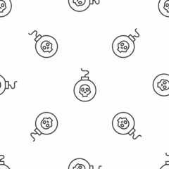 Poster - Grey line Bomb ready to explode icon isolated seamless pattern on white background. Vector