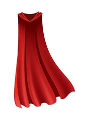 Wall Mural - Superhero red cape. Scarlet fabric silk cloak in front view. Carnival masquerade dress, realistic costume design. Flying Mantle costume