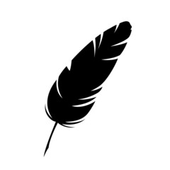 Wall Mural - Feather black silhouette. Isolated hand drawn doodle element on white background. Best for seamless patterns, print, cards, stickers and web design.