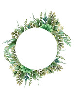 Green Watercolour Circle Floral Frame