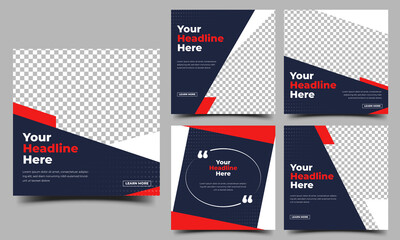 Wall Mural - set of square banner design template. dark blue background with red and white shape. usable for soci