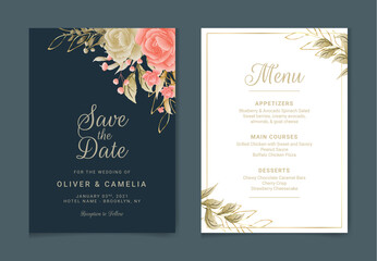 green gold leaves wedding invitation card template. luxury black and gold wedding invitation templat