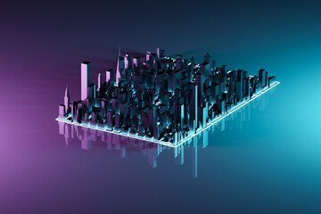 Wall Mural - Scifi high tech city. Urban technology concept. 3D rendering.