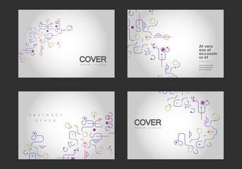 Aufkleber - Vector background with curved lines. Network shapes design. Abstract pattern of dots, lines, rounded squares, circles and other simple geometric objects