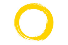 Circle Brush Stroke Vector Isolated On White Background. Yellow Enso Zen Circle Brush Stroke. For Stamp, Seal, Ink And Paintbrush Design Template. Grunge Hand Drawn Circle Shape, Vector Illustration