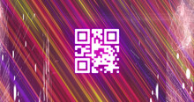 Image Of Qr Code Over Background With Colorful Moving Lines
