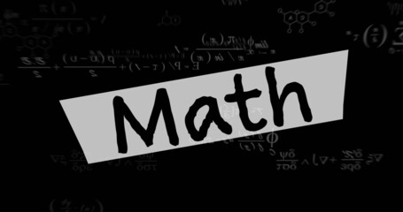 Image of mathematical equations and math text on black background