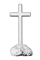 Poster - black and white drawing of a christian cross on a white