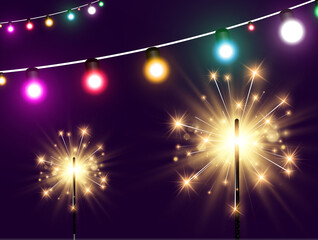 Wall Mural - Vector illustration of sparklers on a transparent background.	
