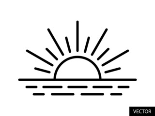 Sunrise or Sunset vector icon in line style design for website, app, UI, isolated on white background. Editable stroke. Vector illustration.