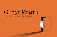 Ghost Open Door Probe. Ghost Month Vector Illustration Background.
