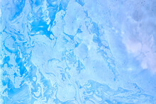Blue Ink Abstract Background, Winter Paint Pattern Under Water, Acrylic Pigment Stains, Splashes And Streaks