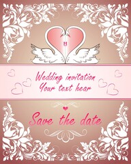 Poster - Wedding greeting vintage card with lovely swans pair. Concept for wedding invitation and ceremony