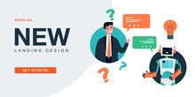 Questions Of Businessman To Robot Secretary. Man Learning From AI How To Problem Solving Flat Vector Illustration. Business Automation, Support Concept For Banner, Website Design Or Landing Web Page