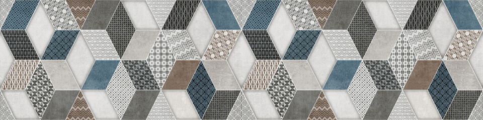 Wall Mural - colorful geometric retro tiles pattern, vintage background