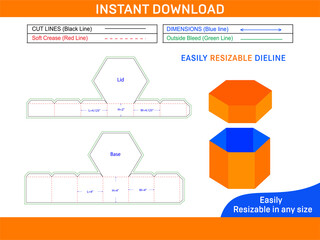 Wall Mural - Hexagonal box with lid, gift box dieline template