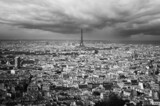 Fototapeta Boho - View from Sacre Coeur over Paris with Eiffel Tower in Center and rain clouds in background