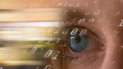 Aufkleber - Animation of data processing over eye of caucasian woman