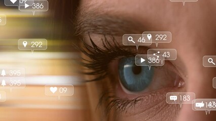 Aufkleber - Animation of data processing over eye of caucasian woman
