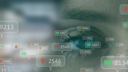 Aufkleber - Animation of data processing over eye of caucasian woman