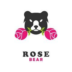 Wall Mural - vector graphics of bear and rose logo icon