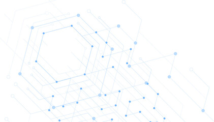 Poster - abstract blue lines and dots connect background. technology connection digital data and big data con