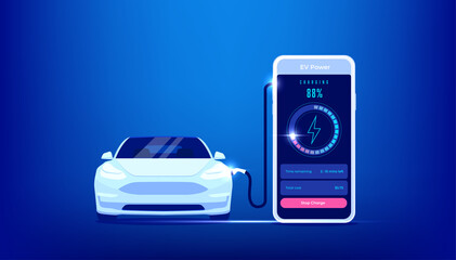 Electric Vehicle Smart app. EV charger station application on mobile phone.