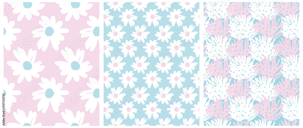 Simple Hand Drawn Irregular Floral Seamless Vector Patterns. White ...