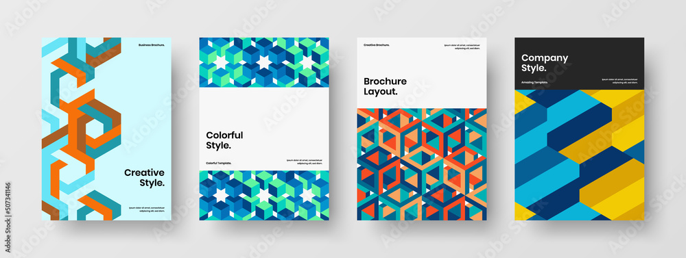 Minimalistic mosaic tiles magazine cover layout collection. Bright ...