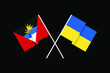 Flags of the countries of Ukraine and Antigua and Barbuda (North America, Caribbean Sea) in national colors. Help and support from friendly countries. Flat minimal design.