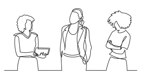 Poster - continuous line drawing of business people talking