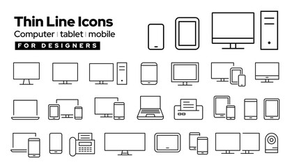 Wall Mural - thin line icons : computer, tablet, mobile