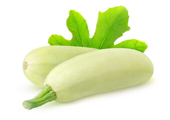 White courgettes with leaf isolated on white background