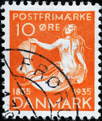 Wall Mural - Mermaid on old danish postage stamp