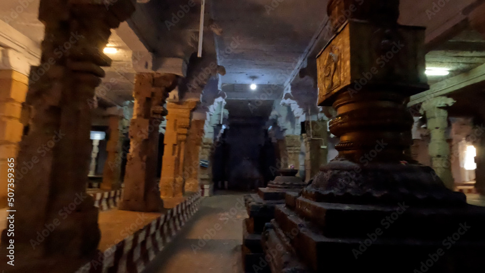 Corridors Of 1000 Years Old Hindu God Shiva Temple From Tamil Nadu