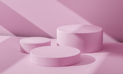 Poster - Cylinder podium on pink background. Product presentation, mock up, show cosmetic product, Podium, stage pedestal or platform. 3d rendering.