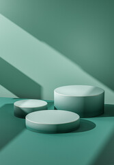 Poster - 3D green product podium display with green background. Summer product mockup background,3D rendering.