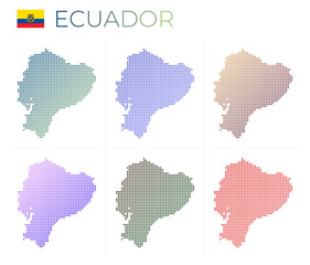 Ecuador dotted map set. Map of Ecuador in dotted style. Borders of the country filled with beautiful smooth gradient circles. Artistic vector illustration.