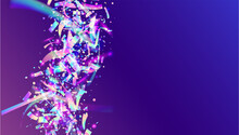Iridescent Confetti. Holographic Glitter. Blur Colorful Template. Bokeh Background. Digital Foil. Crystal Art. Blue Metal Glare. Shiny Element. Purple Iridescent Confetti